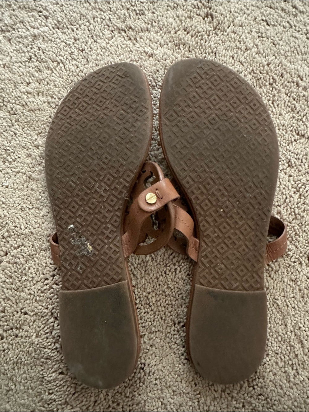 Tory Burch Brown Leather Logo Thong Sandal - Picture 3 of 3